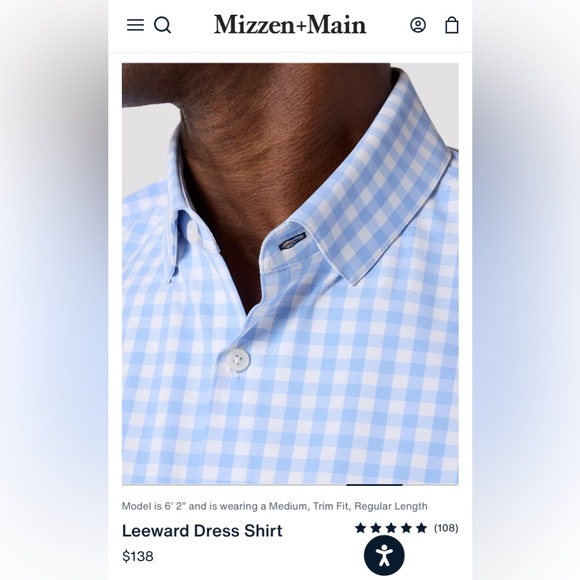 Mizzen+Main Leeward Dress Shirt in Light Blue Gingham, Size L, Classic Fit - Picture 3 of 13